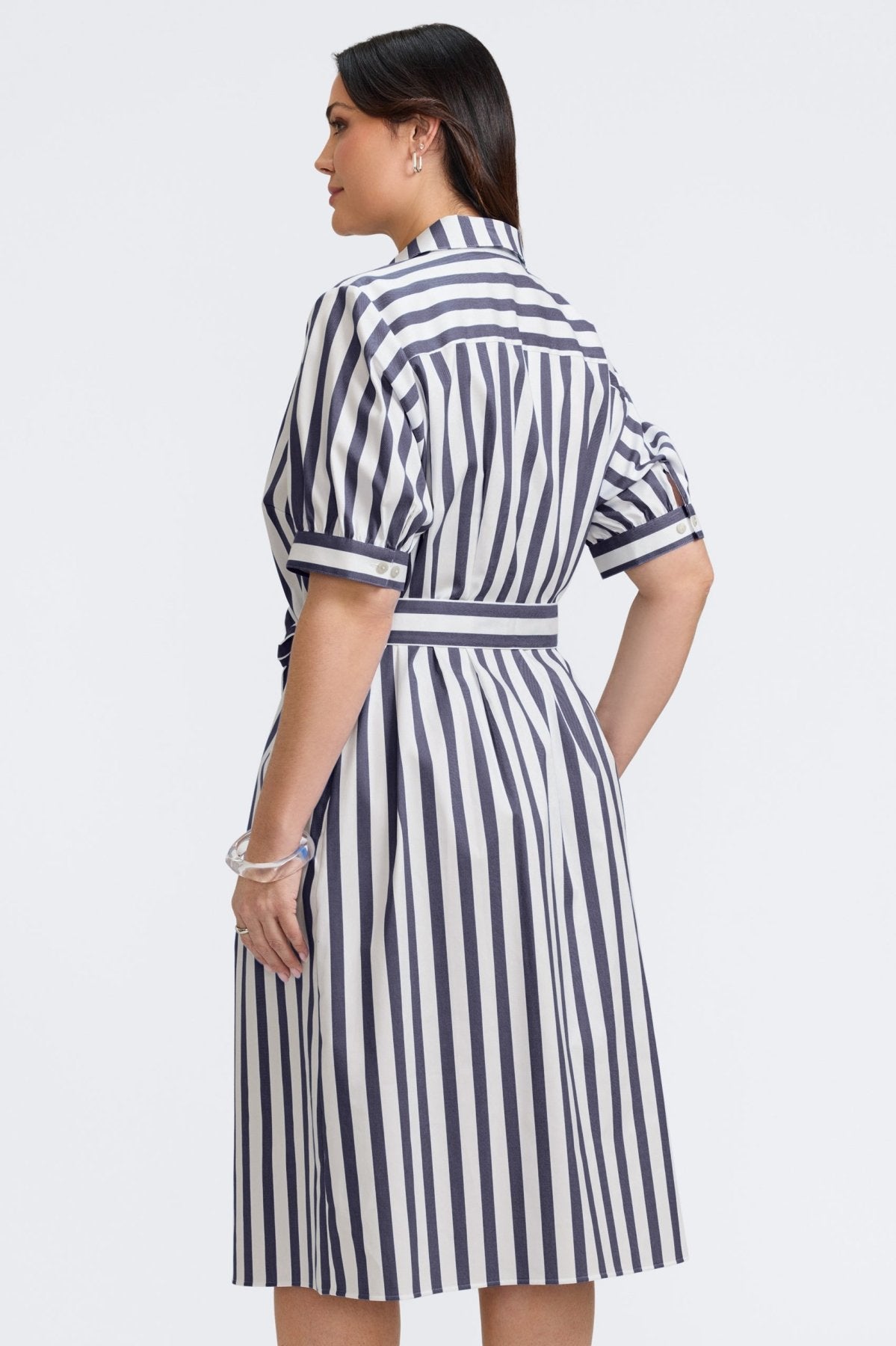 Esther Plus Springtime Stripe Elbow Sleeve Dress