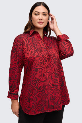 Iris Plus No Iron Red Paisley Jacquard Tunic