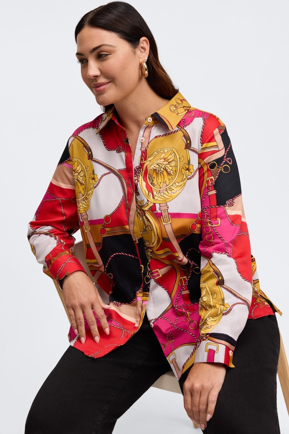 Luna Plus No Iron Buckle Scarf Print Shirt