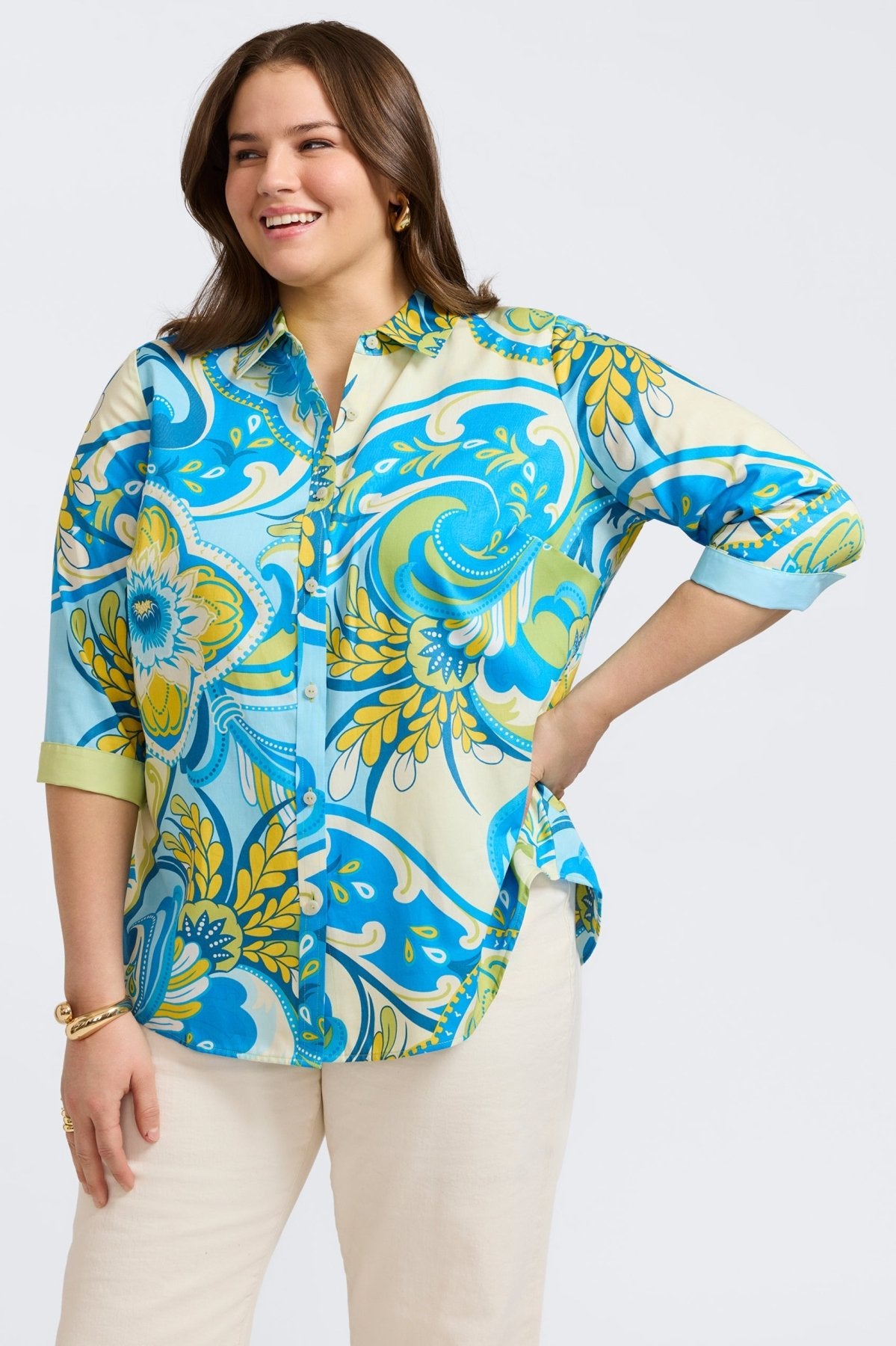 Margie Plus Tropical Jacobean 3/4 Sleeve Shirt