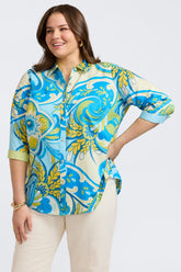 Margie Plus Tropical Jacobean 3/4 Sleeve Shirt