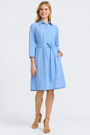 Fiona Seersucker Lake Blue 3/4 Sleeve Dress