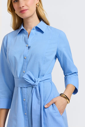 Fiona Seersucker Lake Blue 3/4 Sleeve Dress