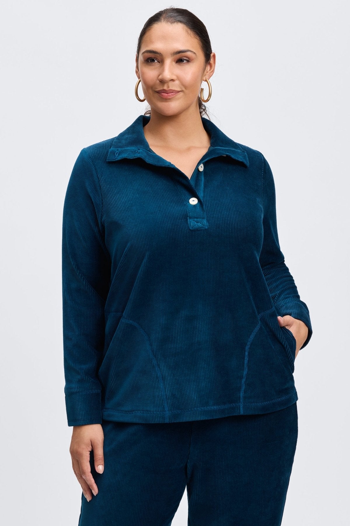 Sammy Plus Long Sleeve Plush Cord Popover Sweater