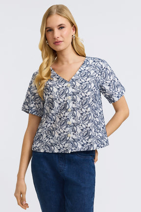 Isabel Allover Eyelet Elbow Sleeve Shirt