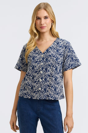 Isabel Allover Eyelet Elbow Sleeve Shirt