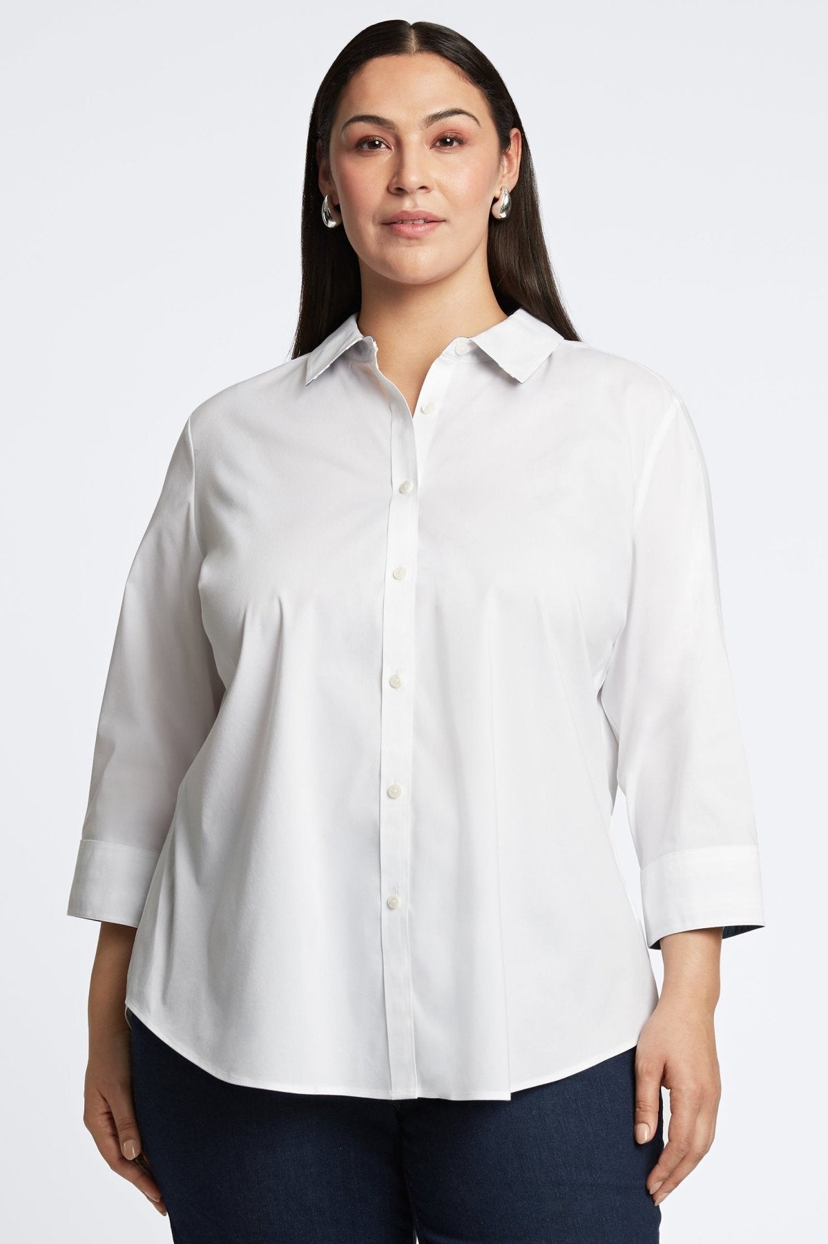 Margie Plus Stretch No Iron Indigo Stripe Detail Shirt