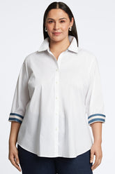 Margie Plus Stretch No Iron Indigo Stripe Detail Shirt