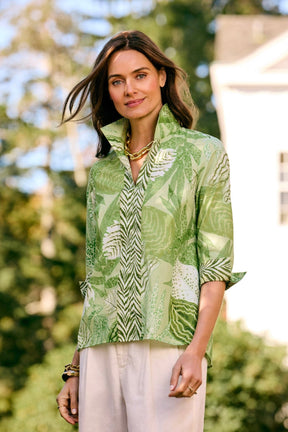 Agnes Jungle Leaves 3/4 Sleeve Popover Shirt