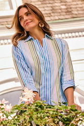 Taylor No Iron Pinpoint Ombre Stripe 3/4 Sleeve Shirt