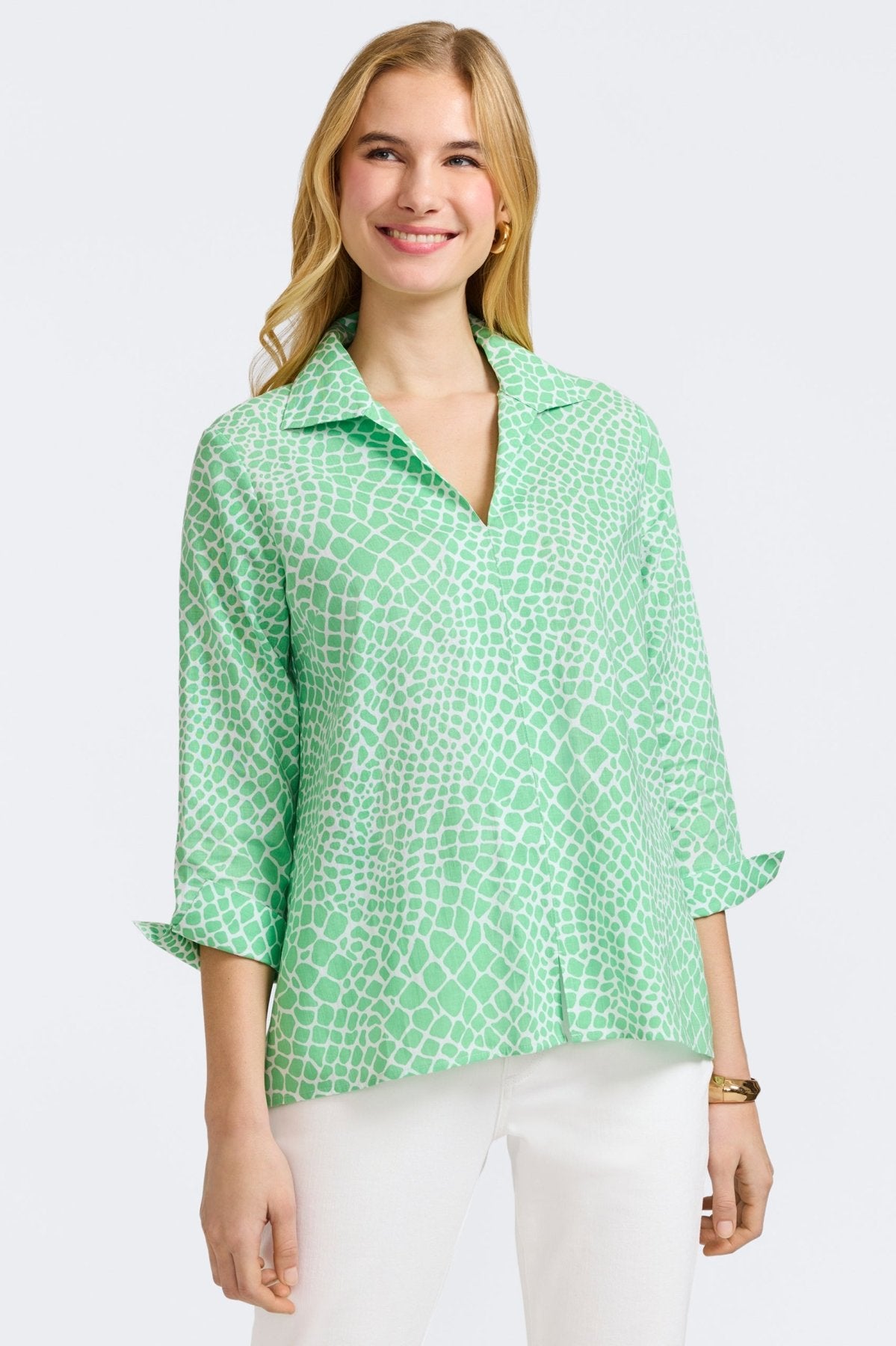 Agnes Linen Giraffe 3/4 Sleeve Popover Shirt