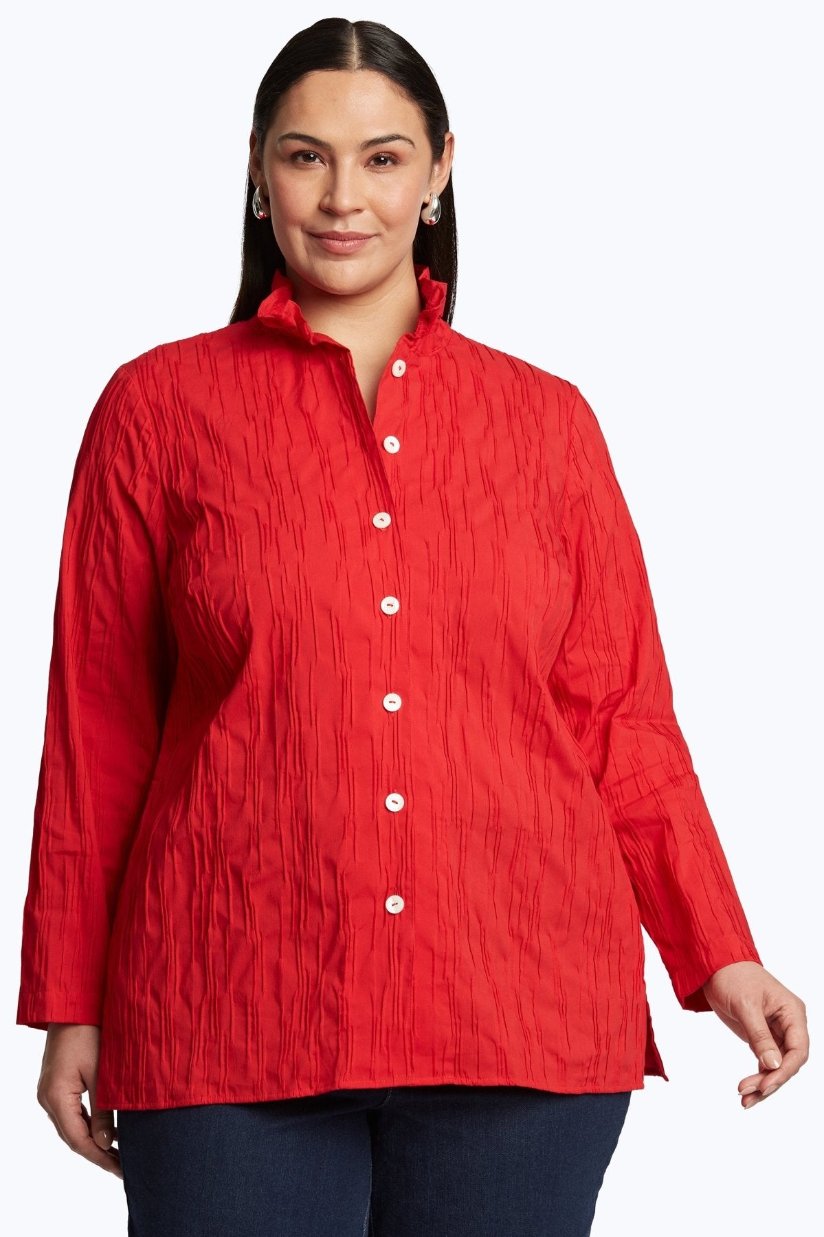 Carolina Plus Solid Crinkle Shirt Jacket