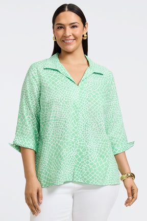 Agnes Plus Linen Giraffe 3/4 Sleeve Popover Shirt