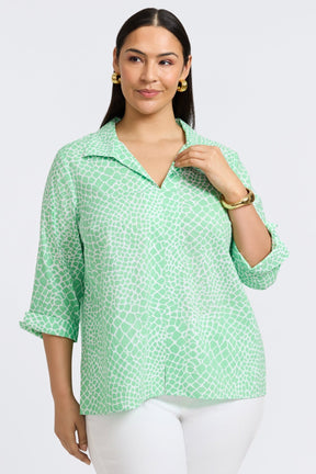 Agnes Plus Linen Giraffe 3/4 Sleeve Popover Shirt