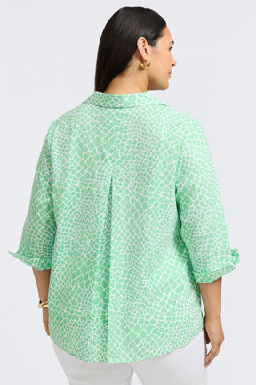 Agnes Plus Linen Giraffe 3/4 Sleeve Popover Shirt