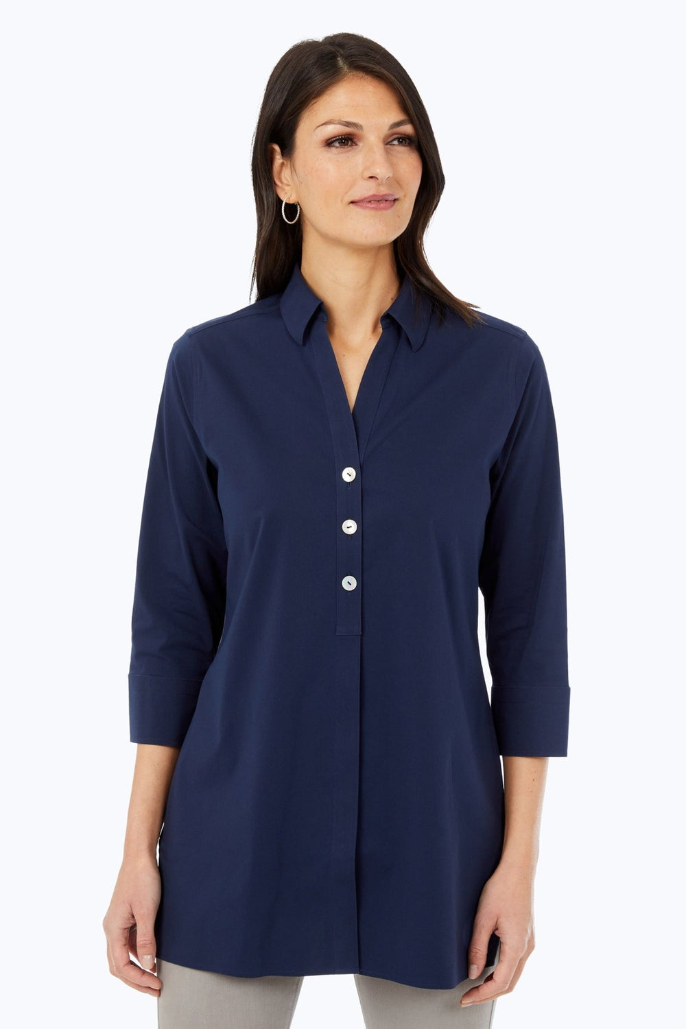 Pamela Stretch No Iron 3/4 Sleeve Tunic- Foxcroft