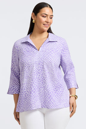 Agnes Plus Linen Giraffe 3/4 Sleeve Popover Shirt