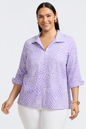 Agnes Plus Linen Giraffe 3/4 Sleeve Popover Shirt