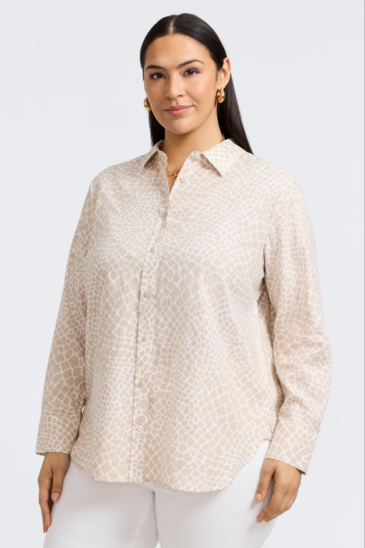 Meghan Plus Linen Giraffe Long Sleeve Shirt