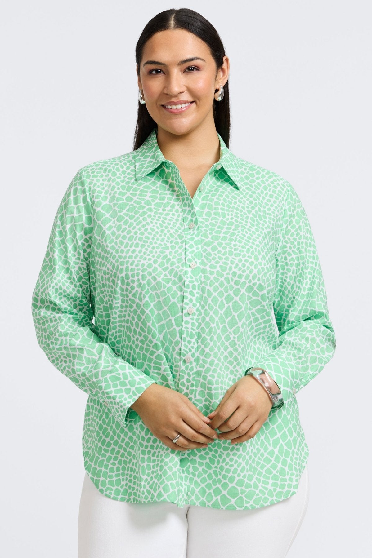 Meghan Plus Linen Giraffe Long Sleeve Shirt