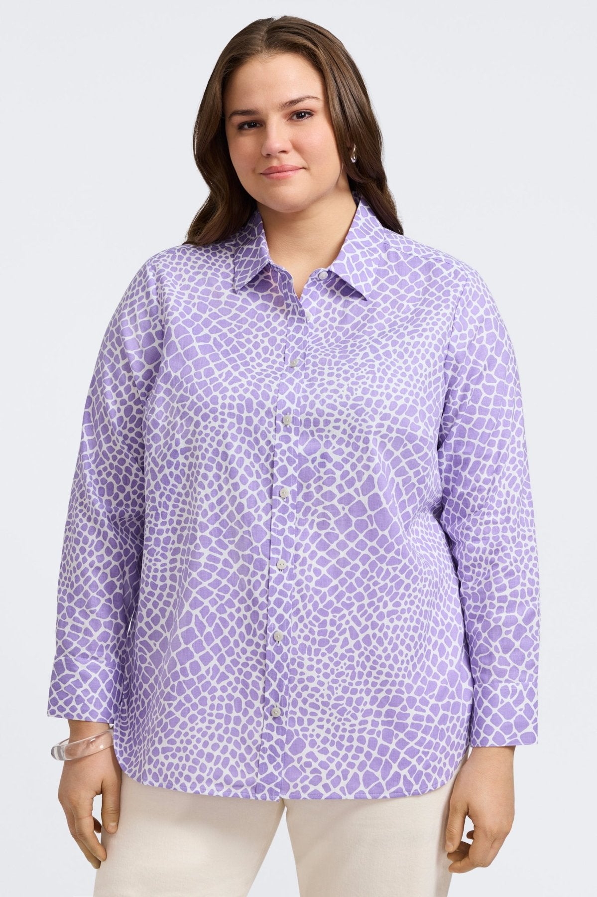 Meghan Plus Linen Giraffe Long Sleeve Shirt