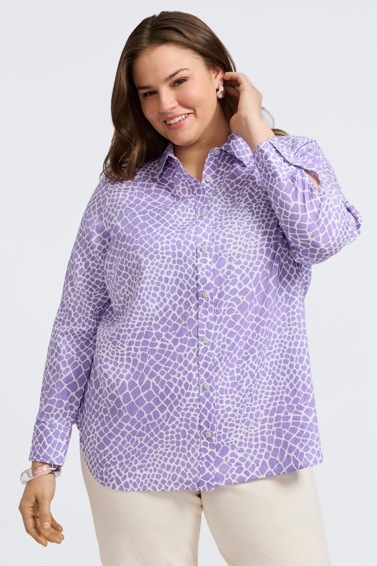 Meghan Plus Linen Giraffe Long Sleeve Shirt