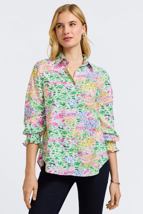 Olivia Linen Impressionist Floral 3/4 Sleeve Shirt