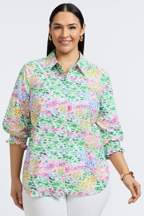 Olivia Plus Linen Impressionist Floral 3/4 Sleeve Shirt