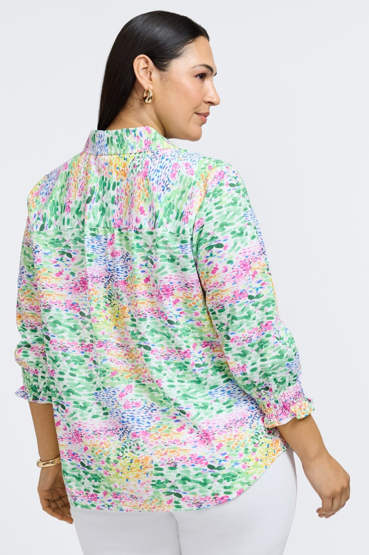 Olivia Plus Linen Impressionist Floral 3/4 Sleeve Shirt