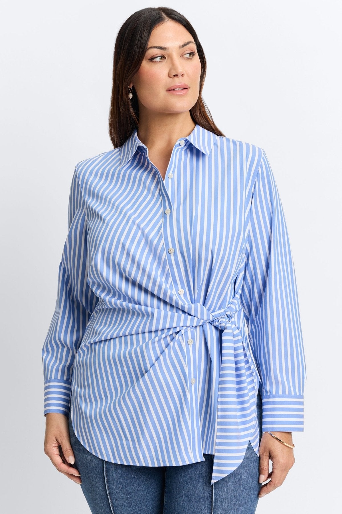 Sabine Plus Stretch No Iron Stripe Tie Shirt