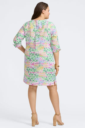 Vena Plus Linen Impressionist Floral 3/4 Sleeve Dress