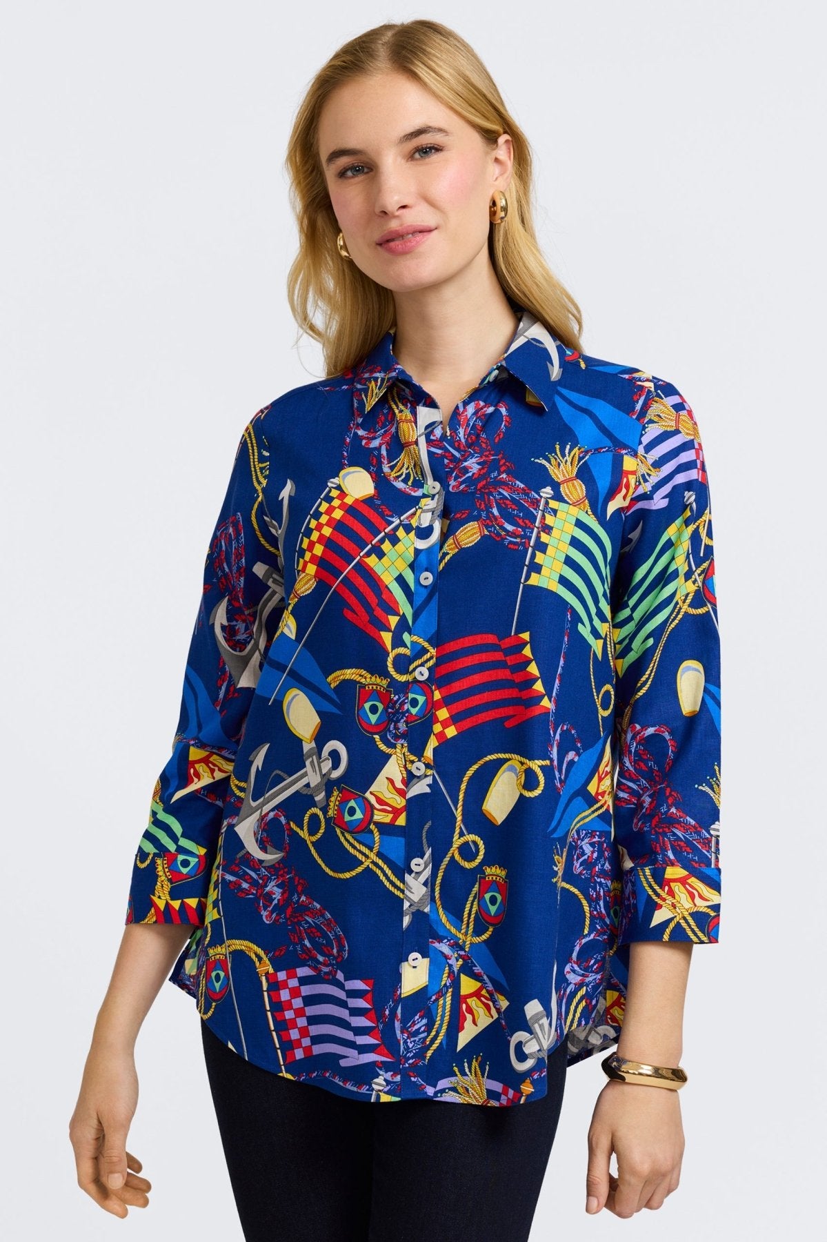 Zoey Linen Nautical Flags 3/4 Sleeve Shirt