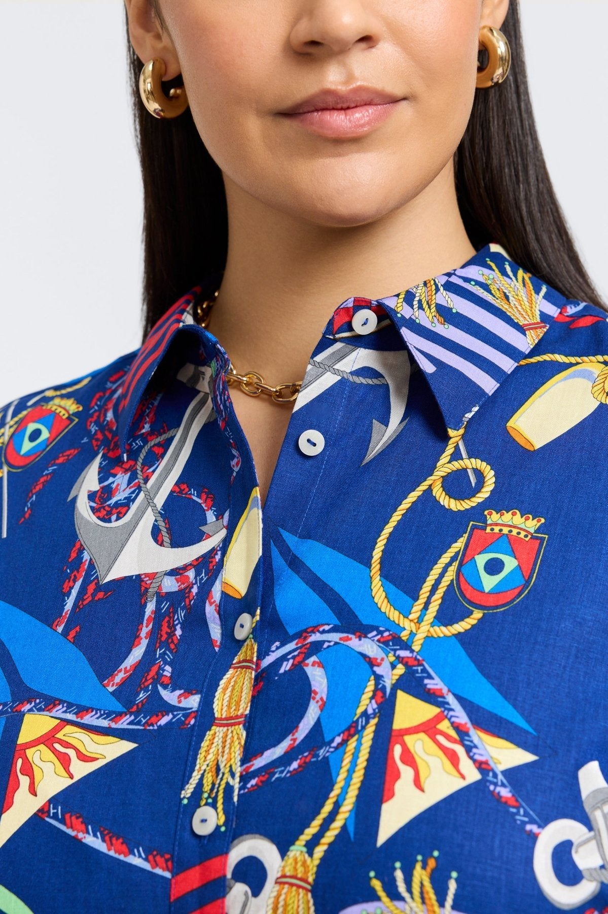 Zoey Plus Linen Nautical Flags 3/4 Sleeve Shirt