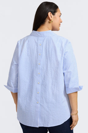 Therese Seersucker Thin Stripe 3/4 Sleeve Popover Shirt