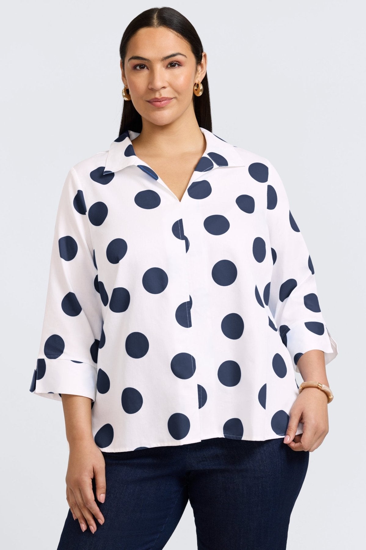 Agnes Plus Springtime Dot 3/4 Sleeve Popover Shirt