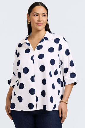 Agnes Plus Springtime Dot 3/4 Sleeve Popover Shirt