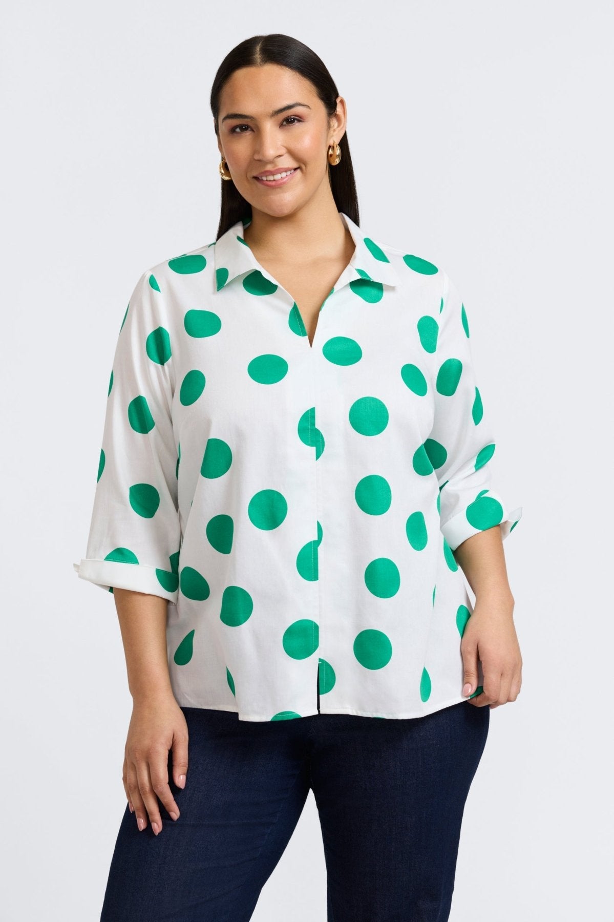 Agnes Plus Springtime Dot 3/4 Sleeve Popover Shirt