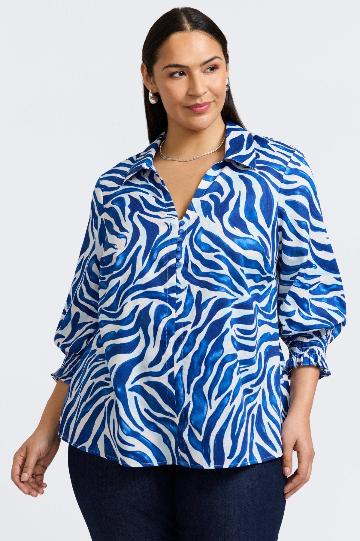 Alexis Plus Tonal Zebra 3/4 Sleeve Popover Shirt