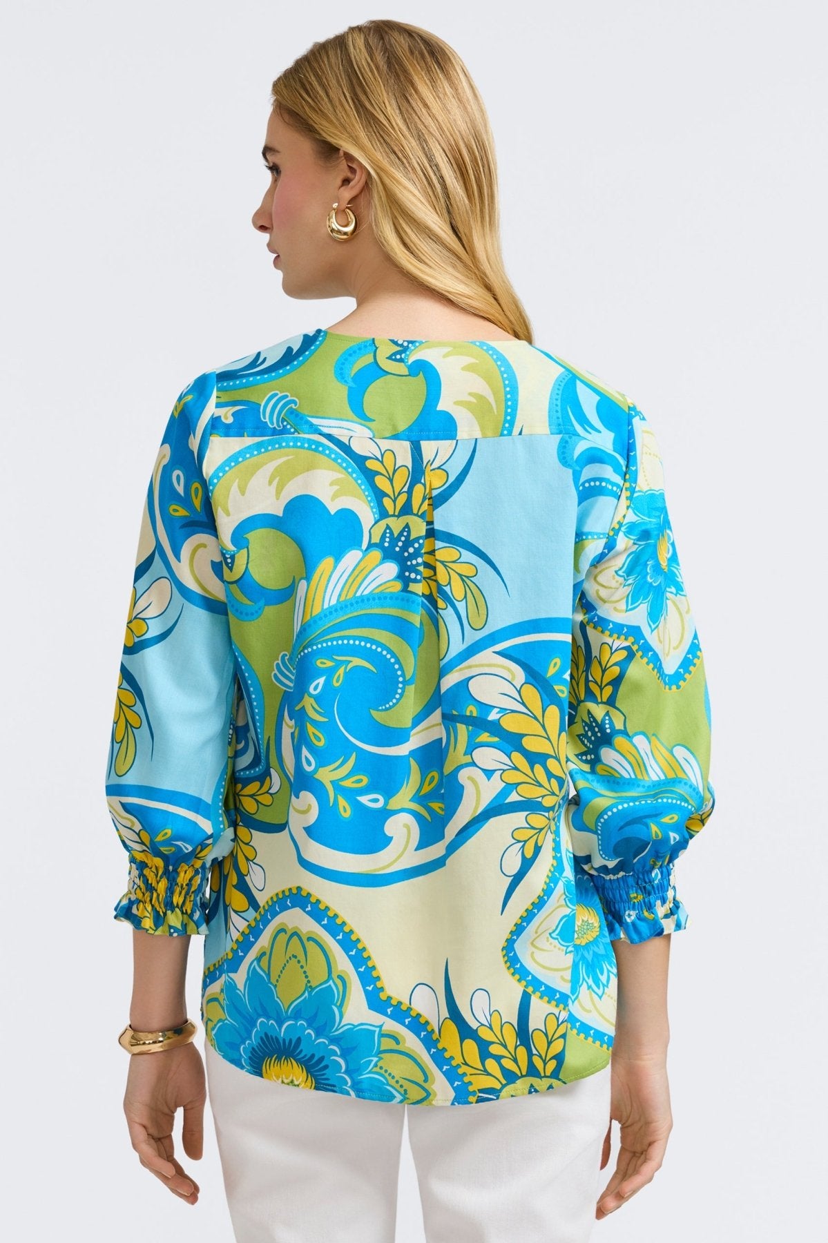 Alicia Tropical Jacobean 3/4 Sleeve Popover Shirt