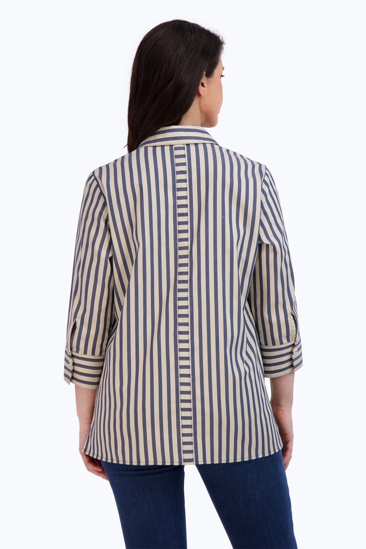 Andie No Iron Navy Stripe Shirt