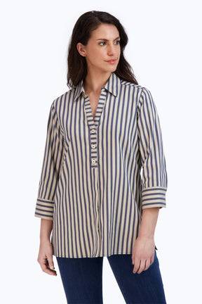 Andie No Iron Navy Stripe Shirt