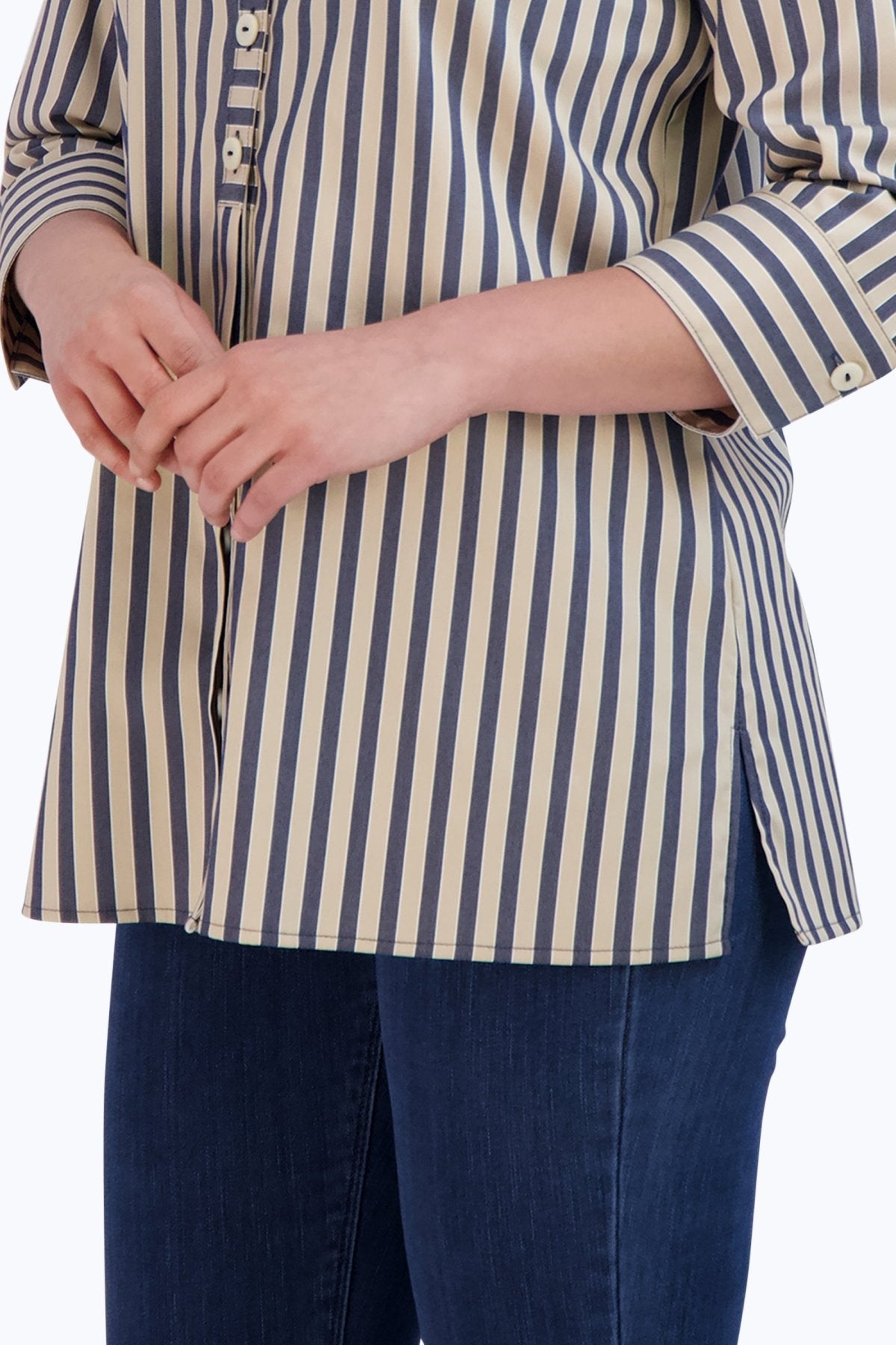 Andie No Iron Navy Stripe Shirt