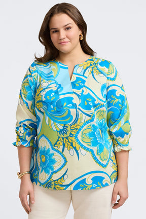 Alicia Plus Tropical Jacobean 3/4 Sleeve Popover Shirt