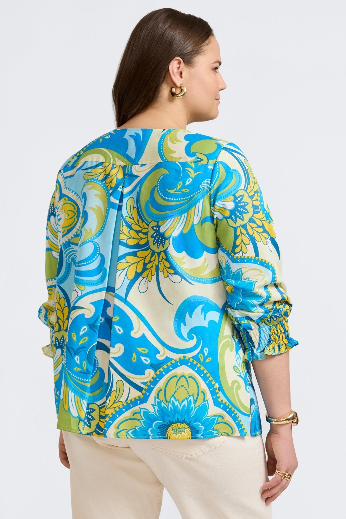 Alicia Plus Tropical Jacobean 3/4 Sleeve Popover Shirt