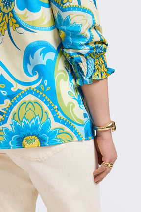 Alicia Plus Tropical Jacobean 3/4 Sleeve Popover Shirt