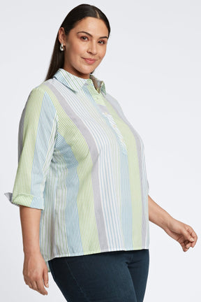 Therese Plus Seersucker Stripe 3/4 Sleeve Popover Shirt