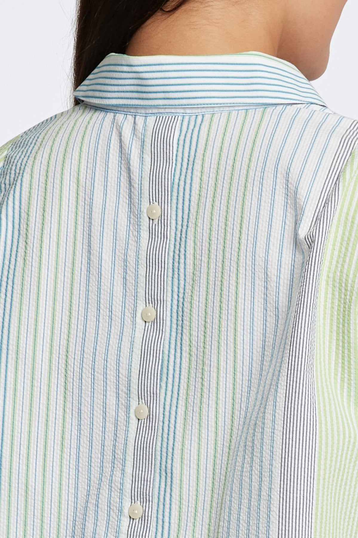 Therese Plus Seersucker Stripe 3/4 Sleeve Popover Shirt