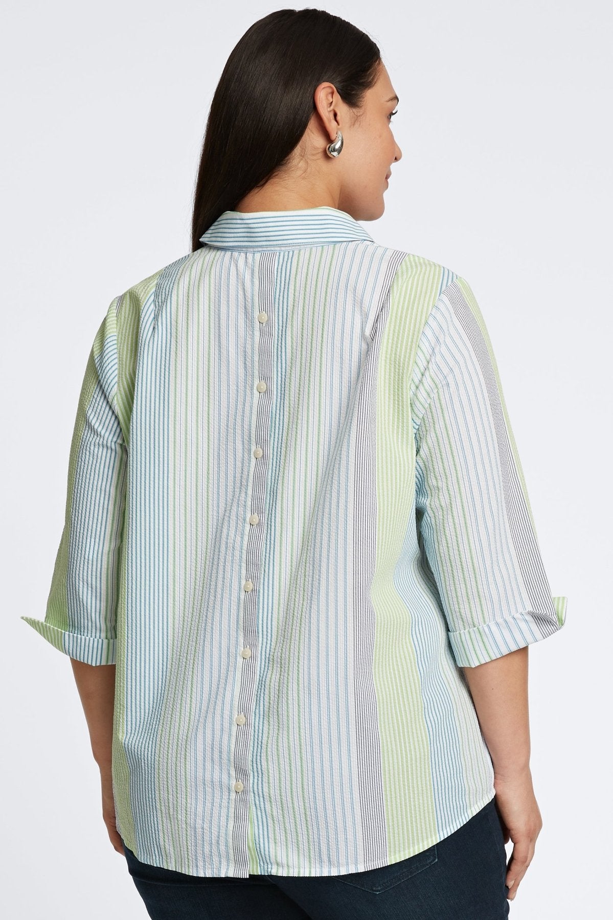 Therese Plus Seersucker Stripe 3/4 Sleeve Popover Shirt