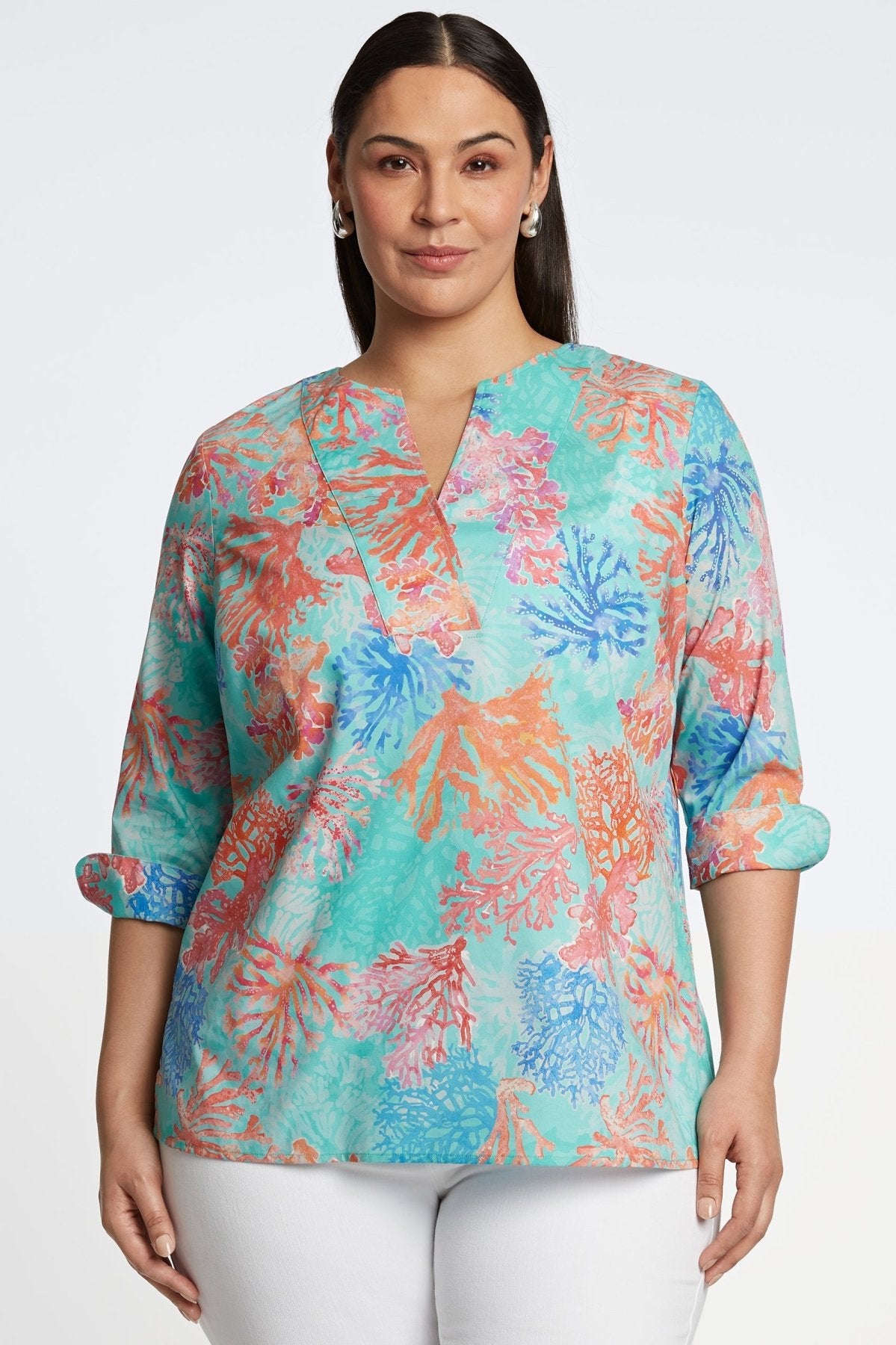 Vena Plus No Iron Sea Coral Popover Shirt