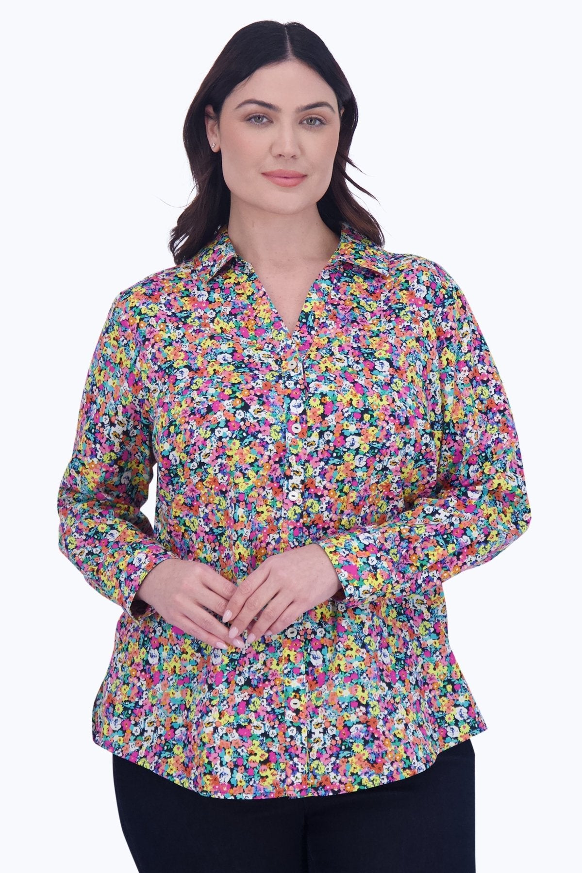 Mary Plus No Iron Ditsy Floral Shirt